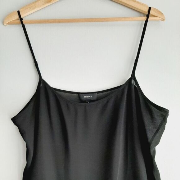 THEORY Semisheer Light Camisole Tank Top Black Sz L - Picture 3 of 7